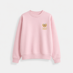 Sudadera Rosa Claro HighFields Academy – Logo Bordado Pequeño (Chica)